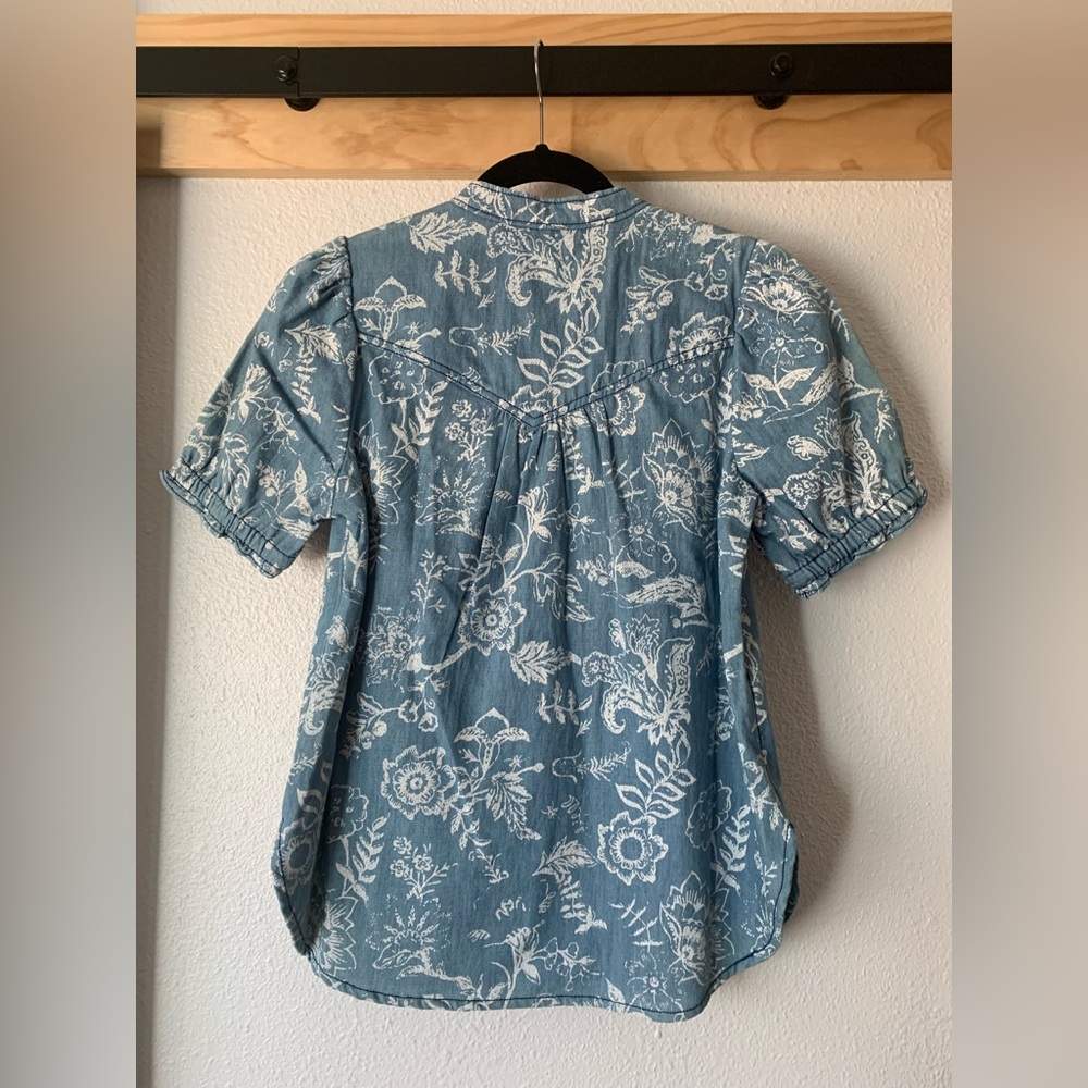 NWT Anthropologie Pilcro The Aly Puff-Sleeve Blouse in Light Denim, Size XS - Picture 7 of 7